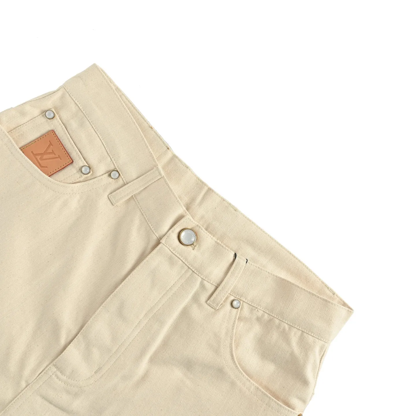 Louis Vuitton/Louis Vuitton 25ss pocket leather label denim shorts